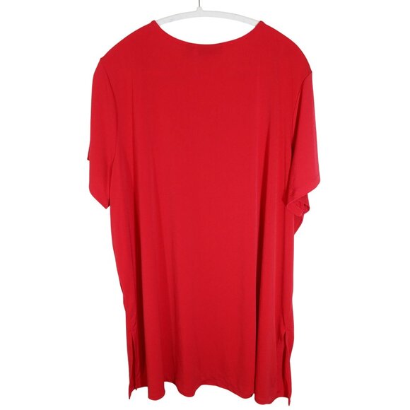 SUSAN GRAVER Artisan Liquid Knit Jeweled V Neck Tunic Top 3X Red Short Sleeve - Picture 2 of 7